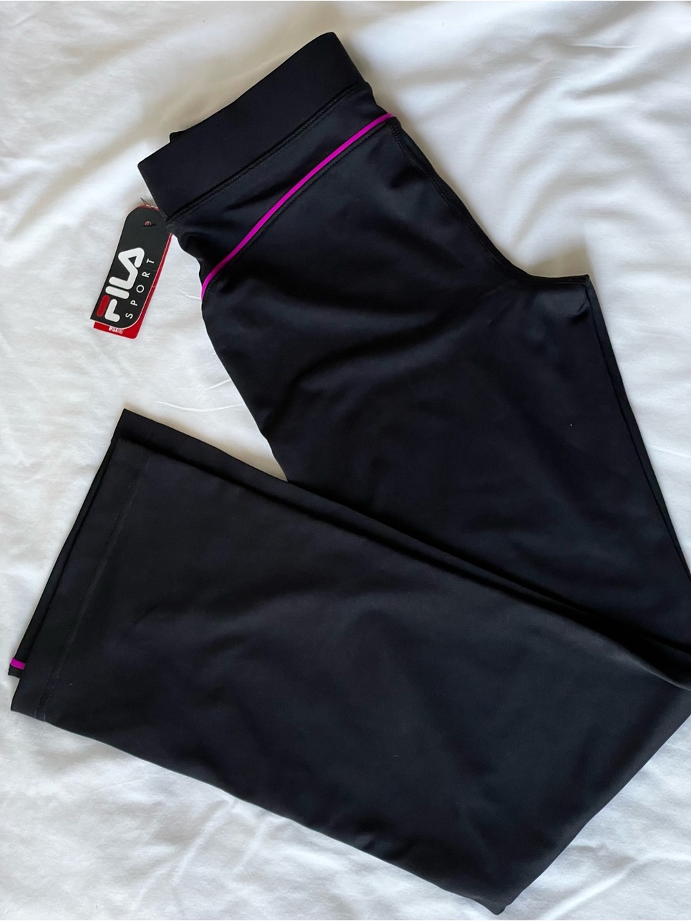 Fila Kids Black Leggings with Pink Piping